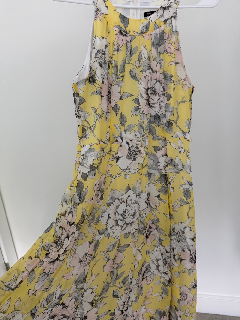 Tommy Hilfiger Yellow Floral Maxi Dress with Pink and Gray Accents